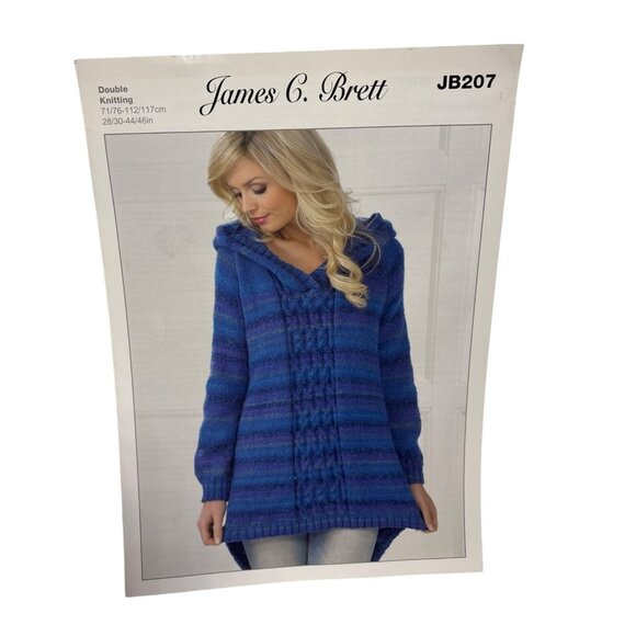 Knitting Pattern For Hooded Ladies Sweater Tunic With Cables James  Brett JB207 - Picture 1 of 3